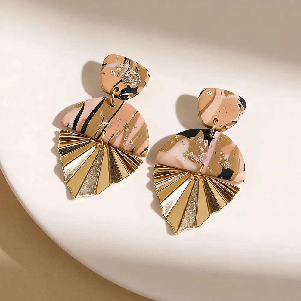 Handmade Terrazo Geometric Clay Drop Earrings, Gold Leaf Dangle