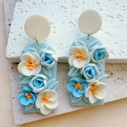 Handmade Multicolor Floral Clay Drop Earrings