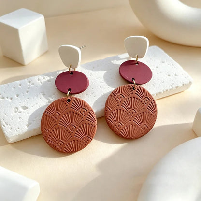 Handmade Brown Geometric 16K Gold Plated Clay Earrings