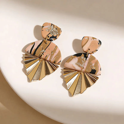 Handmade Terrazo Geometric Clay Drop Earrings, Gold Leaf Dangle
