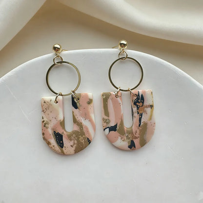 Handmade Terrazo Geometric Clay Drop Earrings, Gold Leaf Dangle