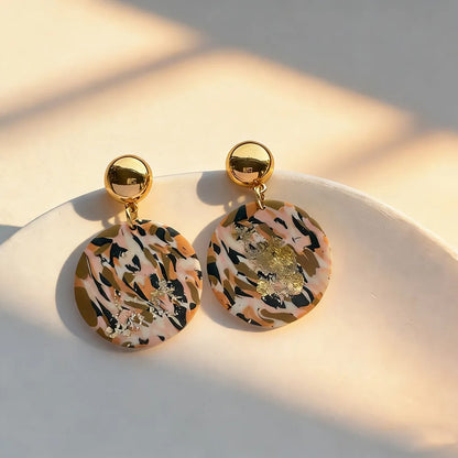 Handmade Terrazo Geometric Clay Drop Earrings, Gold Leaf Dangle