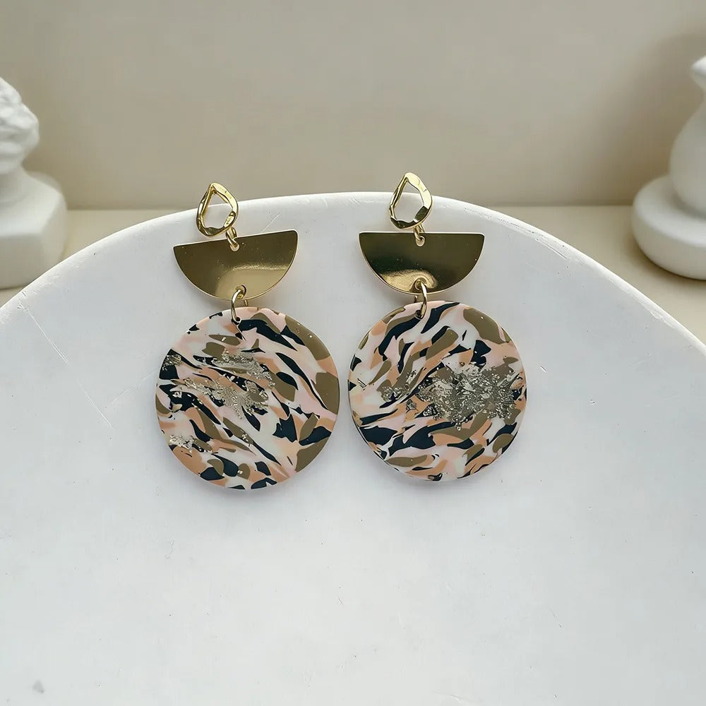 Handmade Terrazo Geometric Clay Drop Earrings, Gold Leaf Dangle