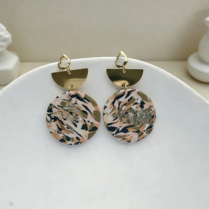 Handmade Terrazo Geometric Clay Drop Earrings, Gold Leaf Dangle