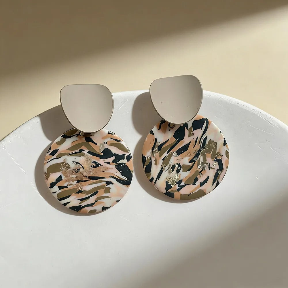 Handmade Terrazo Geometric Clay Drop Earrings, Gold Leaf Dangle