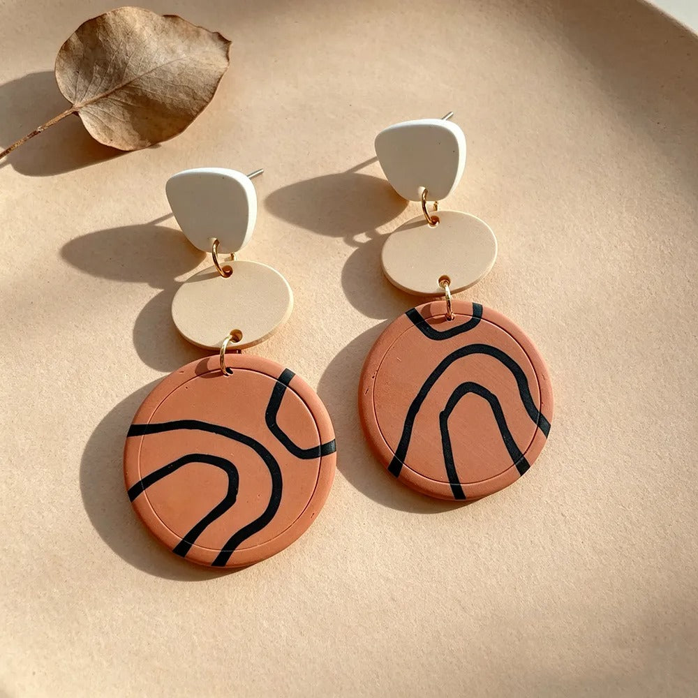 Handmade Coffee Geometric 16K Gold Plated Clay Earrings