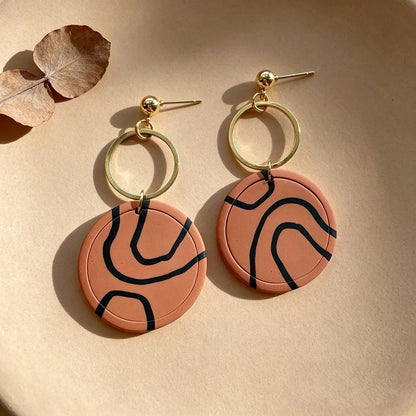 Handmade Coffee Geometric 16K Gold Plated Clay Earrings