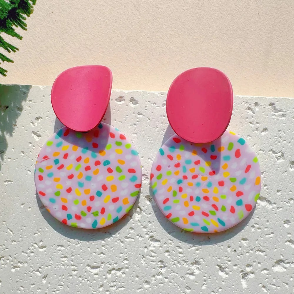 Handmade Polka Dots Multicolor Clay Drop Earrings