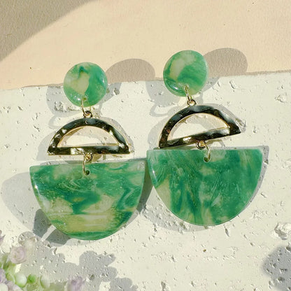 Handmade French Green UV Printed 14K Gold Plated Clay Earrings