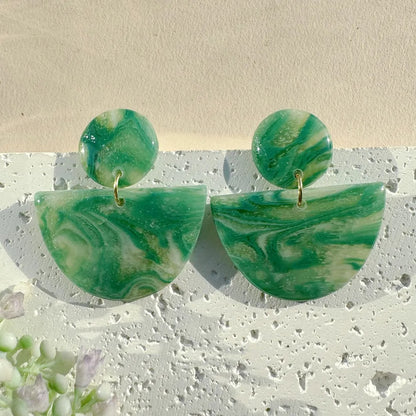 Handmade French Green UV Printed 14K Gold Plated Clay Earrings