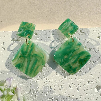 Handmade French Green UV Printed 14K Gold Plated Clay Earrings