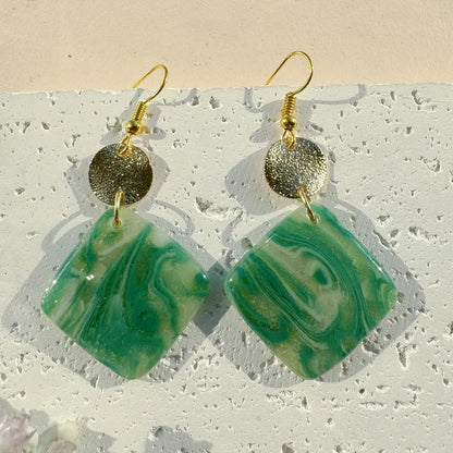 Handmade French Green UV Printed 14K Gold Plated Clay Earrings
