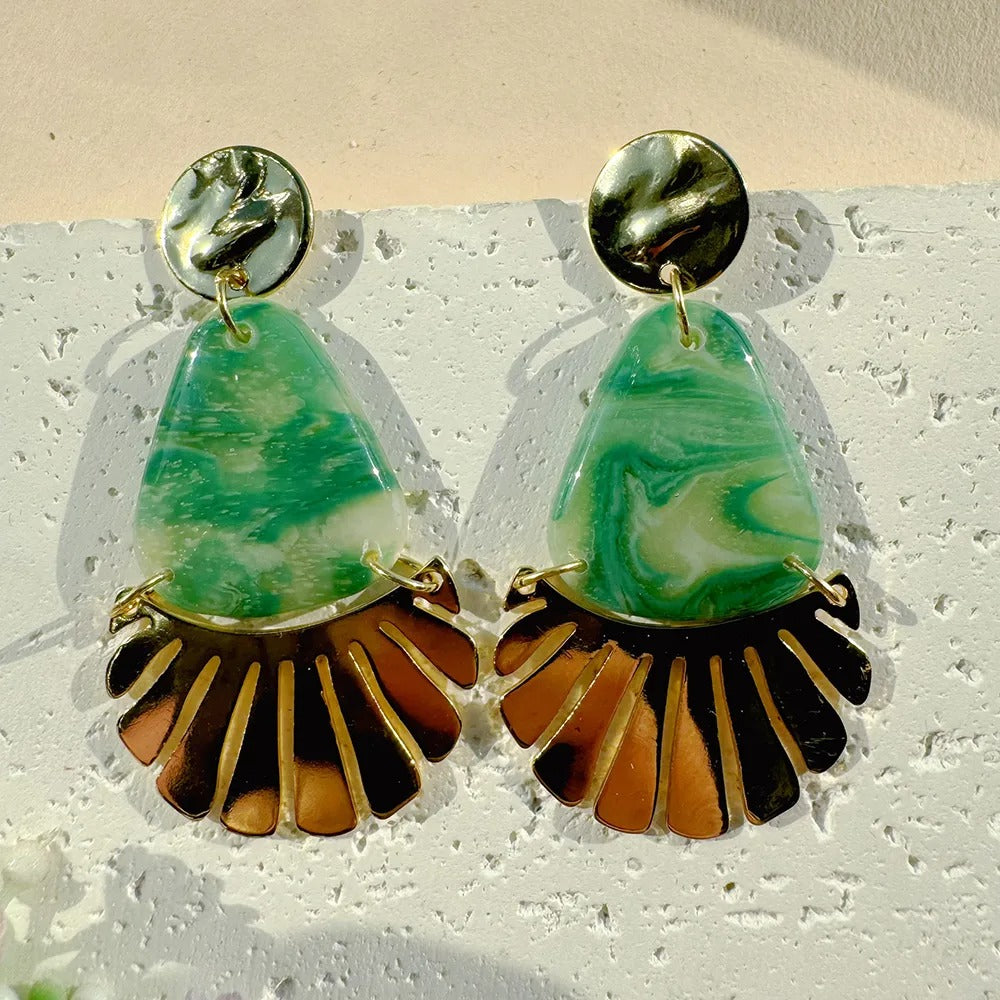Handmade French Green UV Printed 14K Gold Plated Clay Earrings