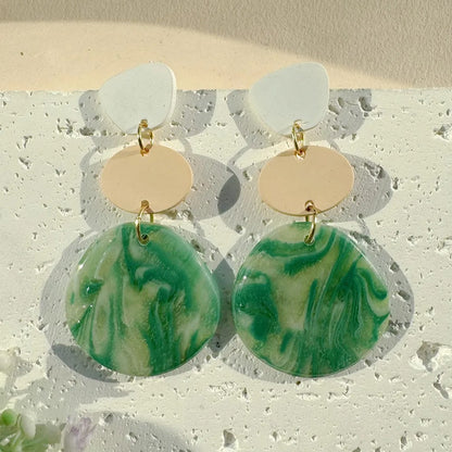 Handmade French Green UV Printed 14K Gold Plated Clay Earrings