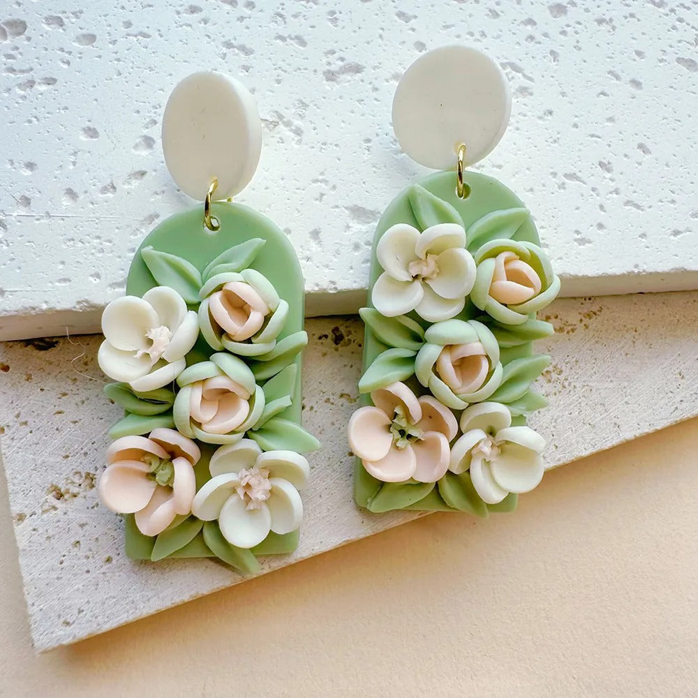 Handmade Multicolor Floral Clay Drop Earrings