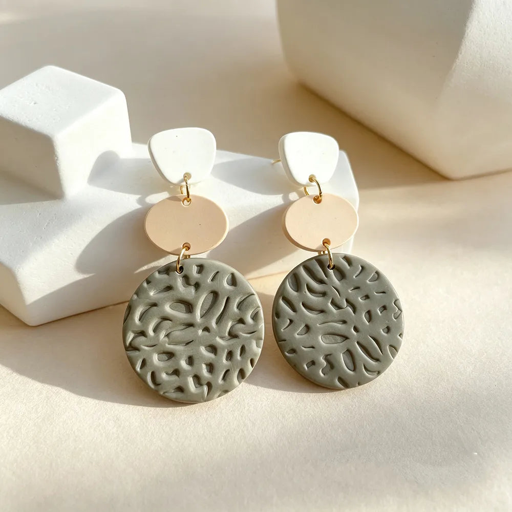 Handmade Geometric Grey 16K Gold Plated Earrings