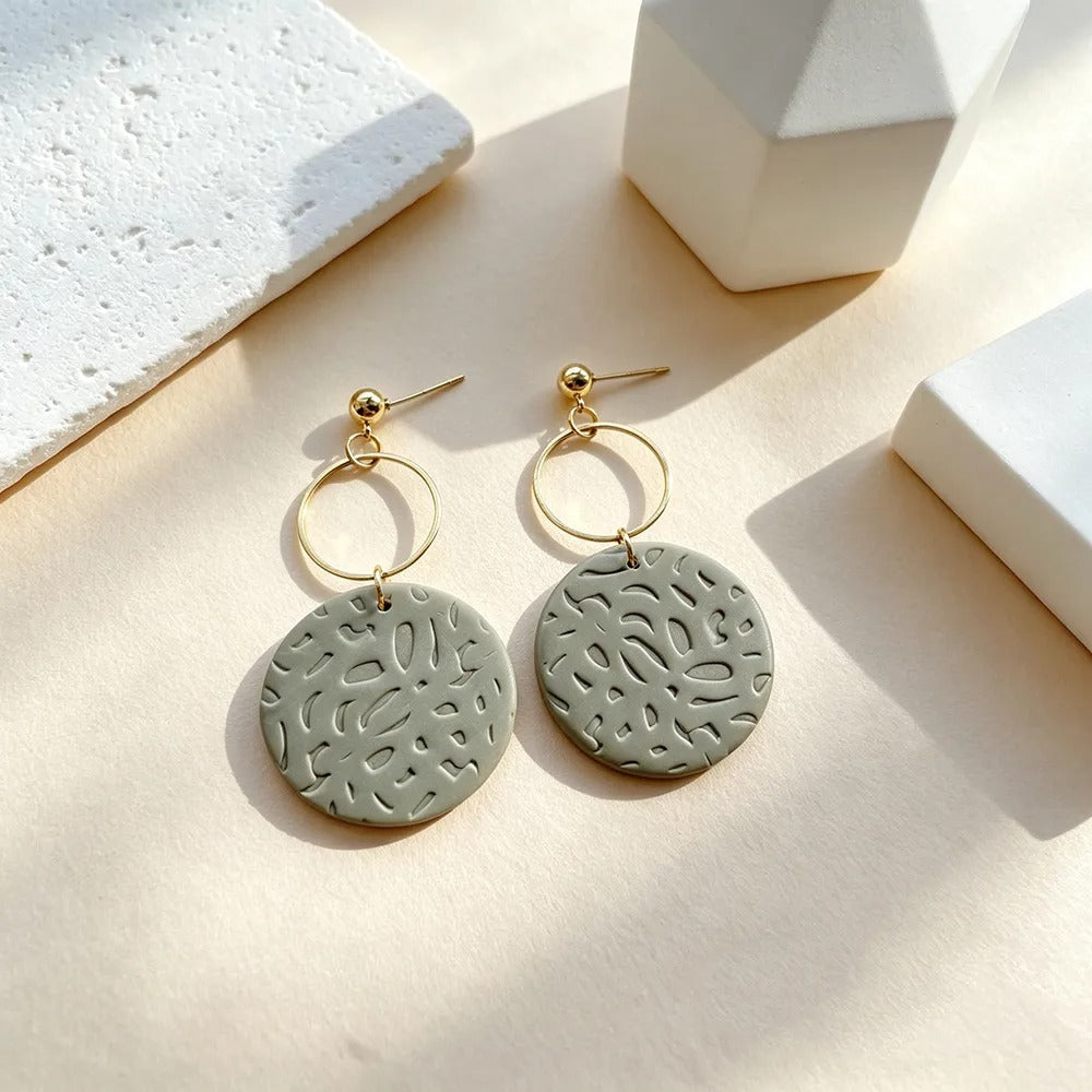 Handmade Geometric Grey 16K Gold Plated Earrings
