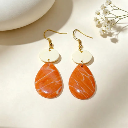 Handmade Orange Geometric Gold Plated Clay Earrings
