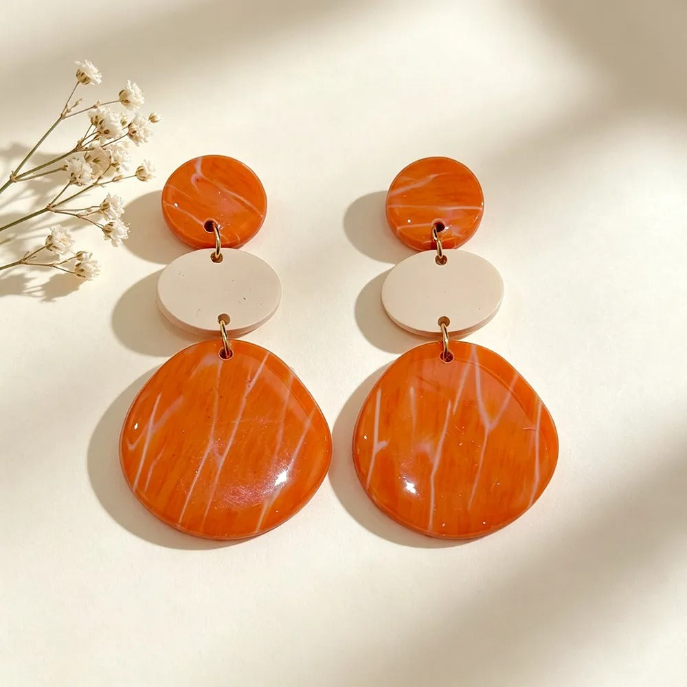 Handmade Orange Geometric Gold Plated Clay Earrings