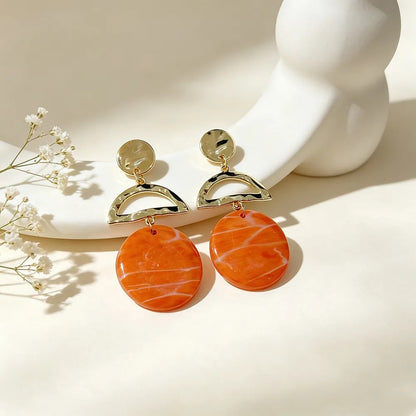 Handmade Orange Geometric Gold Plated Clay Earrings