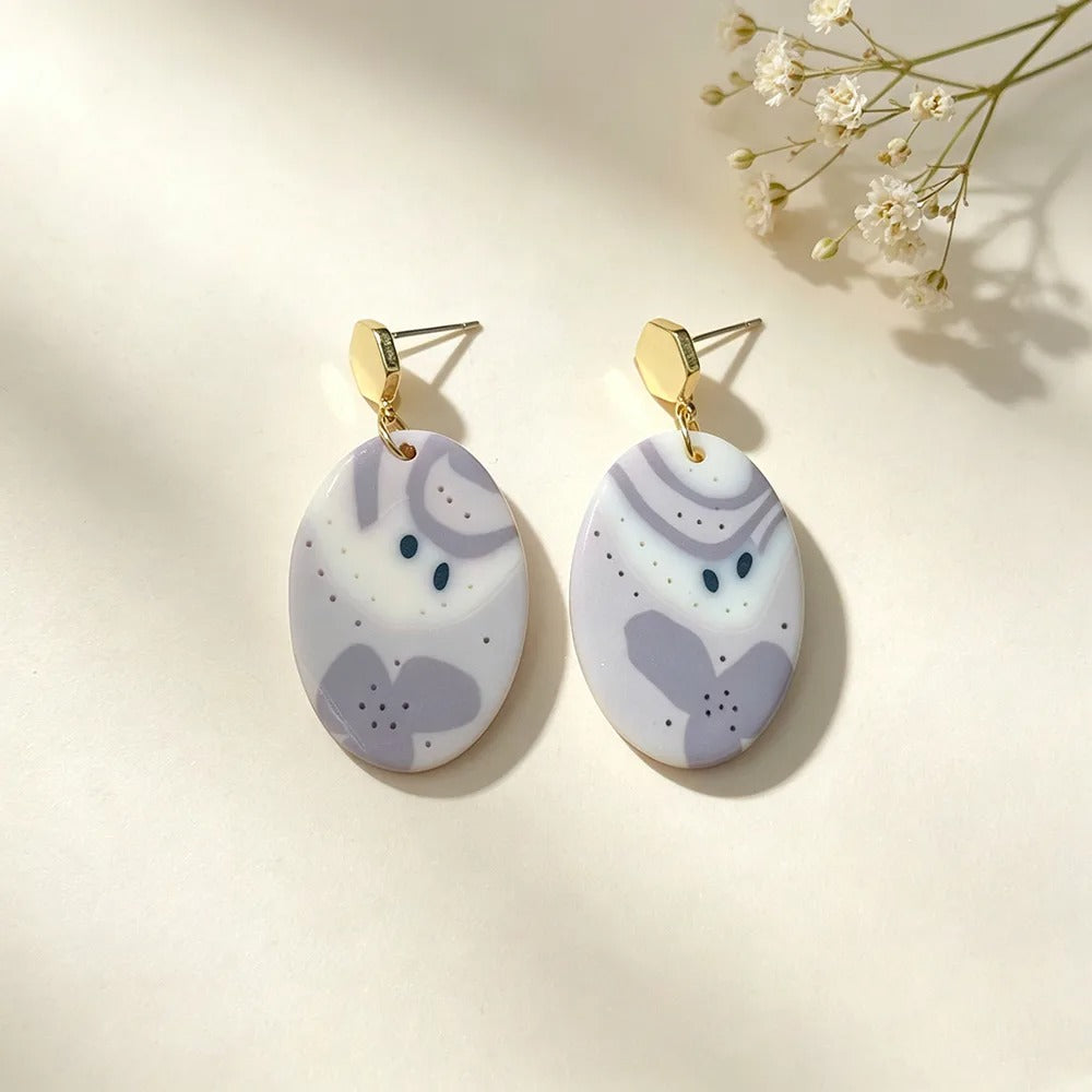 Handmade Oval Geometric 16K Gold Plated Clay Earrings