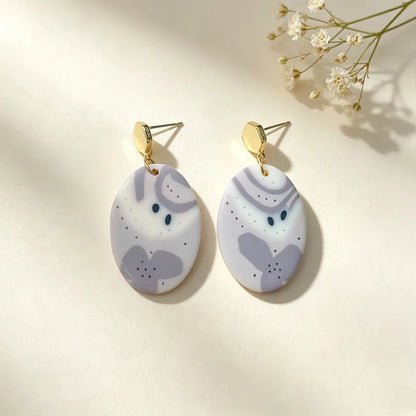 Handmade Oval Geometric 16K Gold Plated Clay Earrings