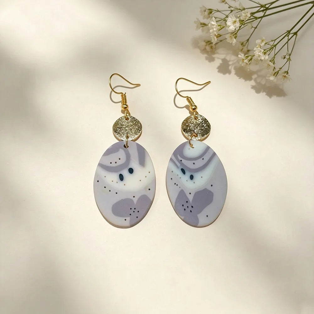 Handmade Oval Geometric 16K Gold Plated Clay Earrings