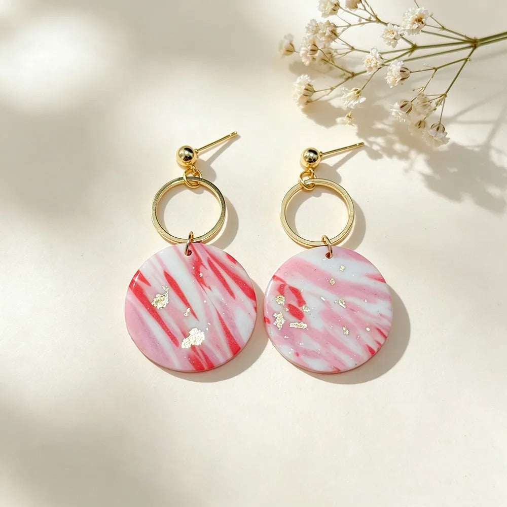 Handmade Natural Pink Geometric Gold Plated Clay Earrings