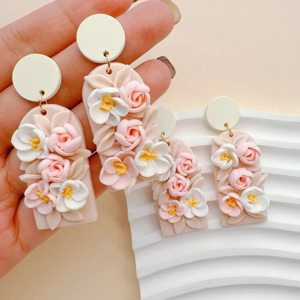 Handmade Multicolor Floral Clay Drop Earrings
