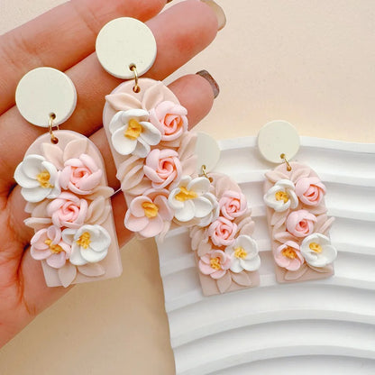 Handmade Multicolor Floral Clay Drop Earrings