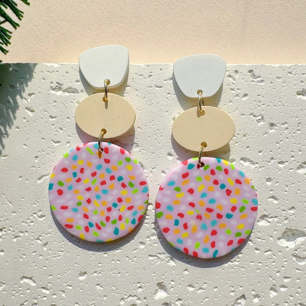 Handmade Polka Dots Multicolor Clay Drop Earrings
