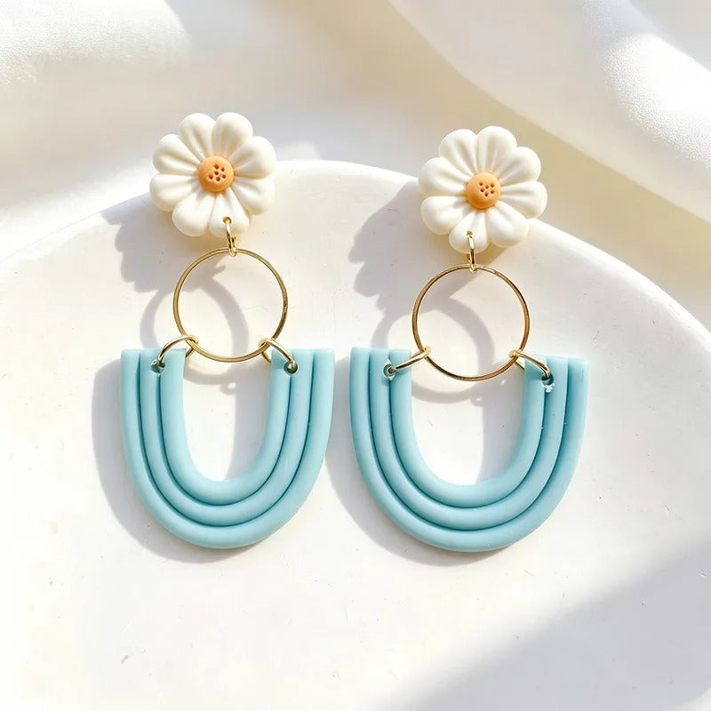 Handmade Floral Geometric 18K Gold Plated Clay Earrings