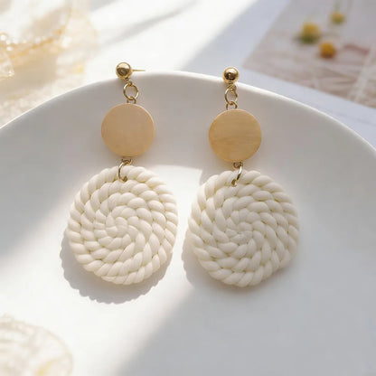 Handmade White and Beige Geometric 18K Gold Plated Clay Drop Earrings