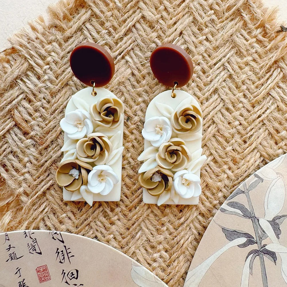 Handmade Multicolor Floral Clay Drop Earrings